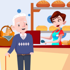 Ein älterer Mann beim Bäcker. Die Deutsche Alzheimer Gesellschaft hilft beim Umgang mit Menschen mit Demenz, auch dank Nachlassspenden.