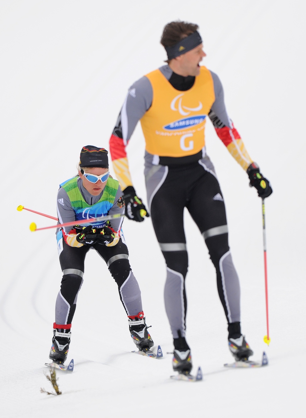 Verena Bentele und ihr Begleitläufer Thomas Friedrich bei den Paralympics 2010 in Vancouver